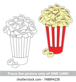 Popcorn to be traced only of one line, the tracing educational game to preschool kids with easy game level, the colorful and colorless version.