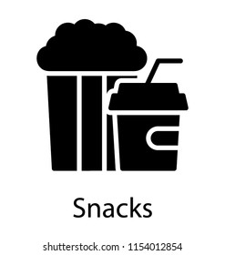 
Popcorn and beverages in a disposable container, snacks 
