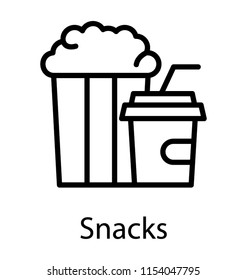 
Popcorn and beverages in a disposable container, snacks 
