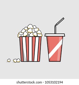 Popcorn big size serve with big soda.