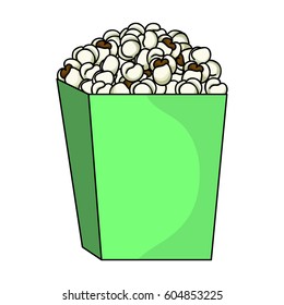 Popcorn in a blue box. Food for an amusement park and a movie trip.Amusement park single icon in cartoon style vector symbol stock illustration.