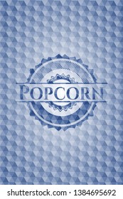 Popcorn blue emblem with geometric background. Vector Illustration. Detailed.