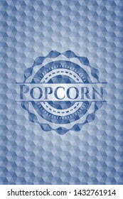 Popcorn blue emblem with geometric pattern background. Vector Illustration. Detailed.