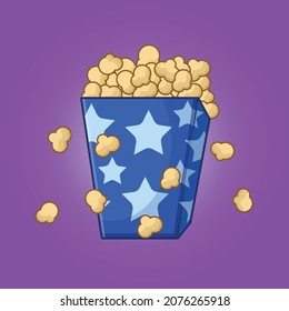 Popcorn in Blue Star Shape Package Bucket Vector Illustration