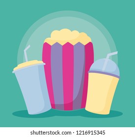 popcorn with bottles of drink