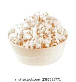 Popcorn in bowl, isolated, from circle dot of different sizes on white background