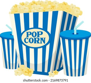 Popcorn box and beverage drink illustration