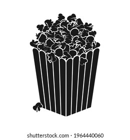 Popcorn box or bucket full of popcorn for cinema snack food concept in silhouette vector icon