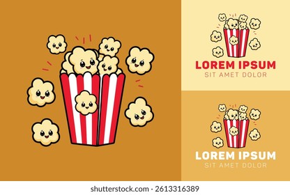 Popcorn Box Cartoon Logo with Fun Movie Snack Design Style