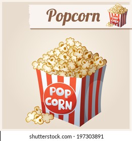 Popcorn box. Detailed Vector Icon. Series of food and drink and ingredients for cooking.