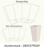 Popcorn Box Dieline Template with 3D Mockup - Big Size 14.5x14.5x25 cm