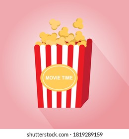 Popcorn box flat style icon on pink background