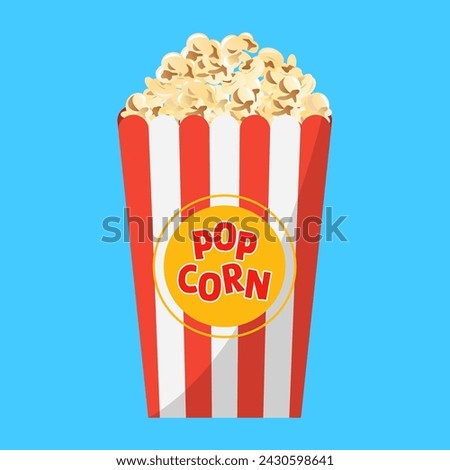 Popcorn box flat vector illustration on blue background