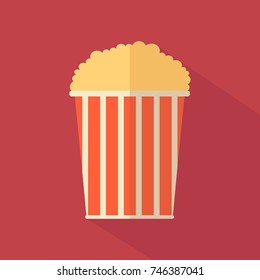Popcorn box icon symbol over red. Vector illustration