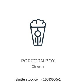 Popcorn box icon. Thin linear popcorn box outline icon isolated on white background from cinema collection. Line vector sign, symbol for web and mobile