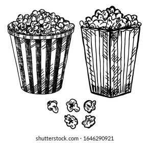 Popcorn in box illustration vector. Sketch set.