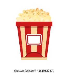 Popcorn box isolated on white. Paper bag full of popcorn. Vector Illustration.