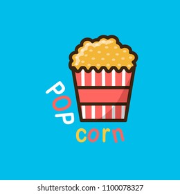Popcorn box logotype template for web and print design in flat colorful style