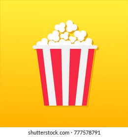 Popcorn box. Movie Cinema icon in flat design style. Pop corn icon. Yellow gradient background. Flat design. Vector illustration