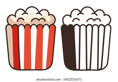 Popcorn box pop corn cinema isolated on white background concept. Vector flat graphic design illustration