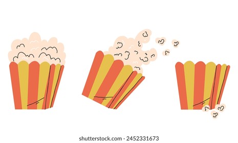 Popcorn box pop corn cinema isolated on white background concept. Vector flat graphic design illustration