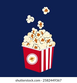 Popcorn. Box with popcorn. Red pack with popcorn for cinema or movie, circus, Luna Park. Flat food vector illustration.