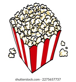 Caja de palomitas Rojo Tira Blanca Cine Snack Dibujo Vector Ilustración
