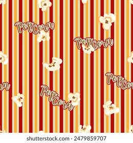 Popcorn box seamless pattern for packaging, boxes, clothes. Seamless pattern with popcorn. Pop corn background.