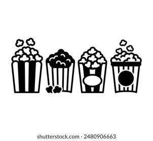 popcorn box striped cartoon icons vector design black white color simple illustration set isolated