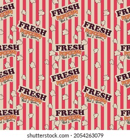 popcorn box vector pattern seamless with lettering hot and buttery and with stripes