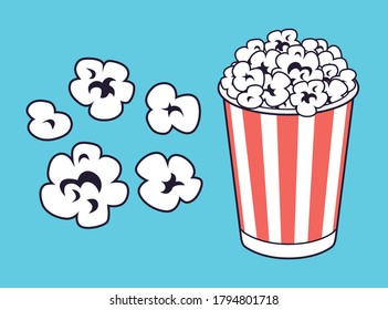 Popcorn bucket box set isolated cartoon vector.