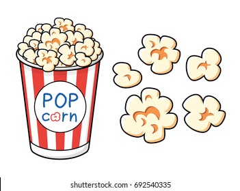 Popcorn bucket box vector icons set isolated