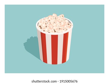 Popcorn in bucket container. Simple flat illustration