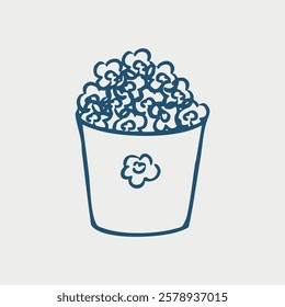 popcorn bucket doodle isolated on white background. Snack