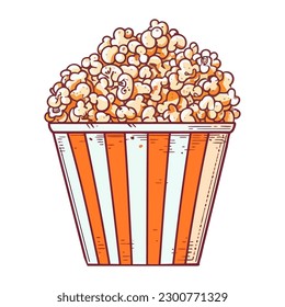 popcorn in bucket, eating snack icon isolated