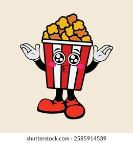 popcorn bucket expression. Flat cartoon character illustration icon vector