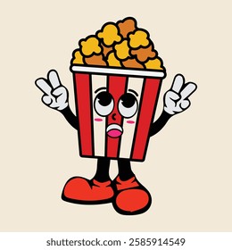 popcorn bucket expression. Flat cartoon character illustration icon vector