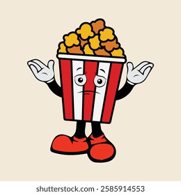 popcorn bucket expression. Flat cartoon character illustration icon vector