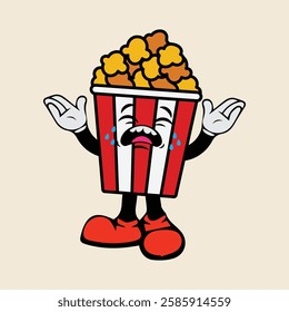 popcorn bucket expression. Flat cartoon character illustration icon vector