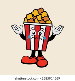 popcorn bucket expression. Flat cartoon character illustration icon vector