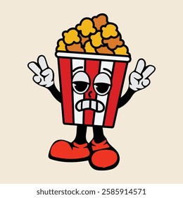 popcorn bucket expression. Flat cartoon character illustration icon vector