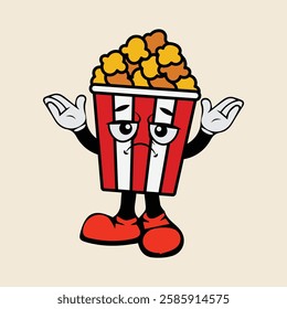 popcorn bucket expression. Flat cartoon character illustration icon vector