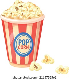 Popcorn Bucket Icon. Cartoon Cinema Snack Symbol Isolated On White Background