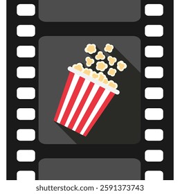 Popcorn bucket icon in movie filmstrip. Cinema movie icon symbol. Vector illustration