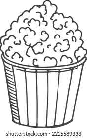 Popcorn Bucket Icon. Traditional Cinema Snack Sketch