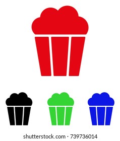 Popcorn Bucket icon. Vector illustration style is a flat iconic popcorn bucket symbol with black, red, green, blue color versions. Designed for web and software interfaces.