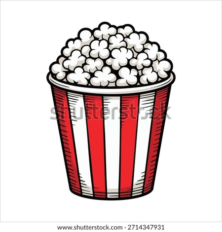 popcorn bucket with overflowing kernels vector art isolated on white background