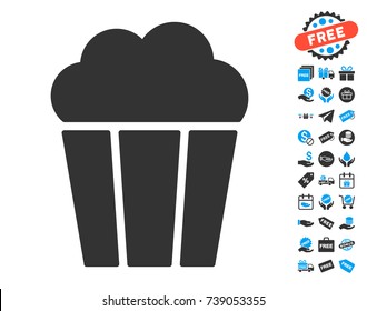 Popcorn Bucket pictograph with free bonus design elements. Vector illustration style is flat iconic symbols.