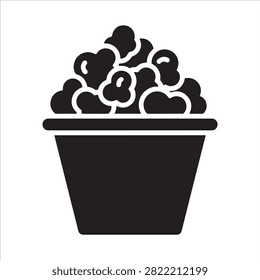 Popcorn bucket snack graphic icon with entertainment isolated minimalist junkfood snacking