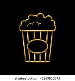 Popcorn bucket tub. Metallic golden symbols icons collection.